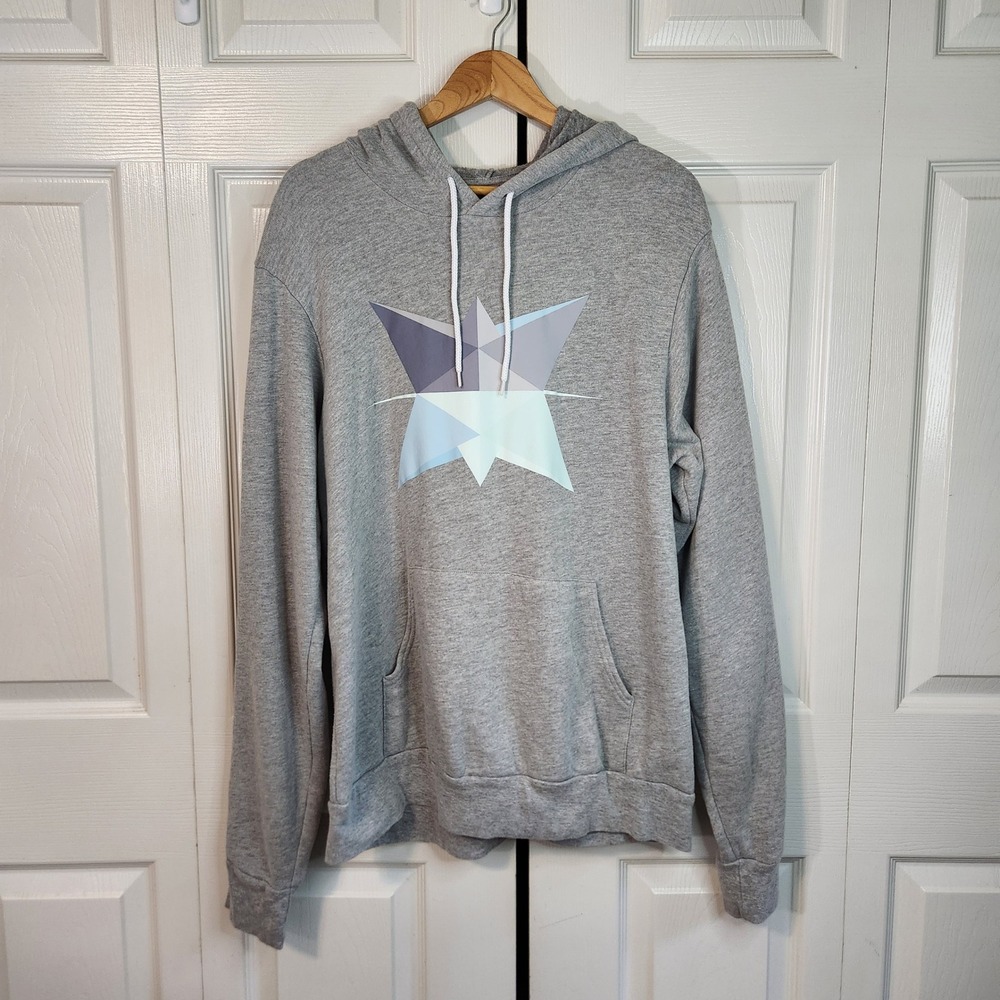 Bella Canvas Fleece Hoodie Womens Large Gray Geometric Star Graphic Pullover L